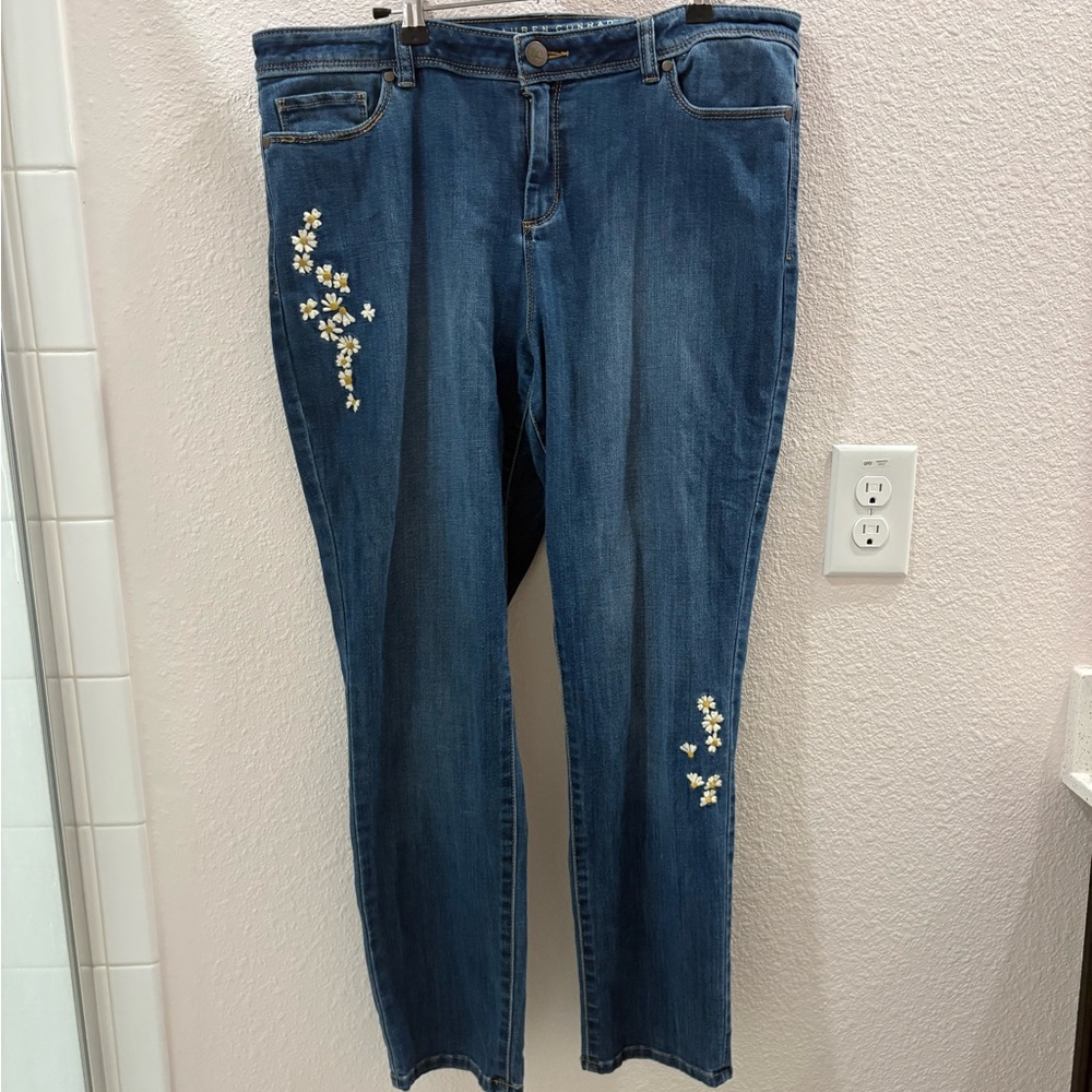 LC Lauren Conrad Floral Embroidered Straight Leg Jeans - Blue